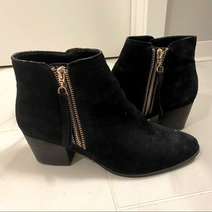 Aldo Black Suede Booties with Gold Zipper